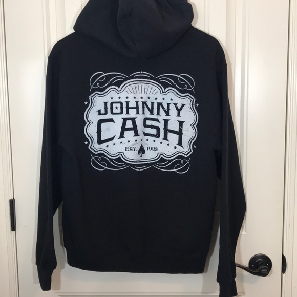 Johnny Cash Emblem Est 1932 Image Black Pull Over Sweatshirt Hoodie New Official